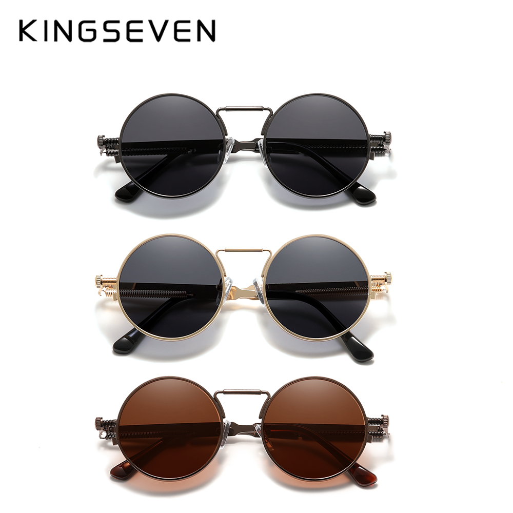 KINGSEVEN Gothic Steampunk Sunglasses Polarized Men Women Brand Vintage Round Metal Frame Sun Glasses