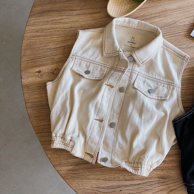 Hösten pojkar och flickor jeansväst barn västar: Beige / 3t