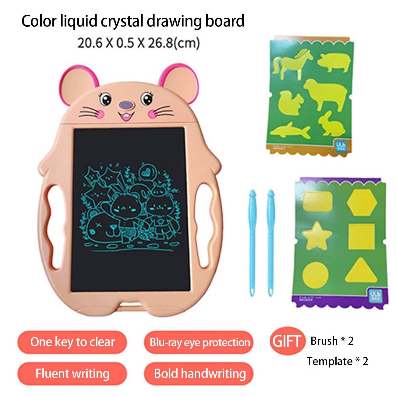 LCD Writing Tablet - 8-inch Screen - Reusable Doodle Drawing Pad for Kids - Educational Toy: Pink