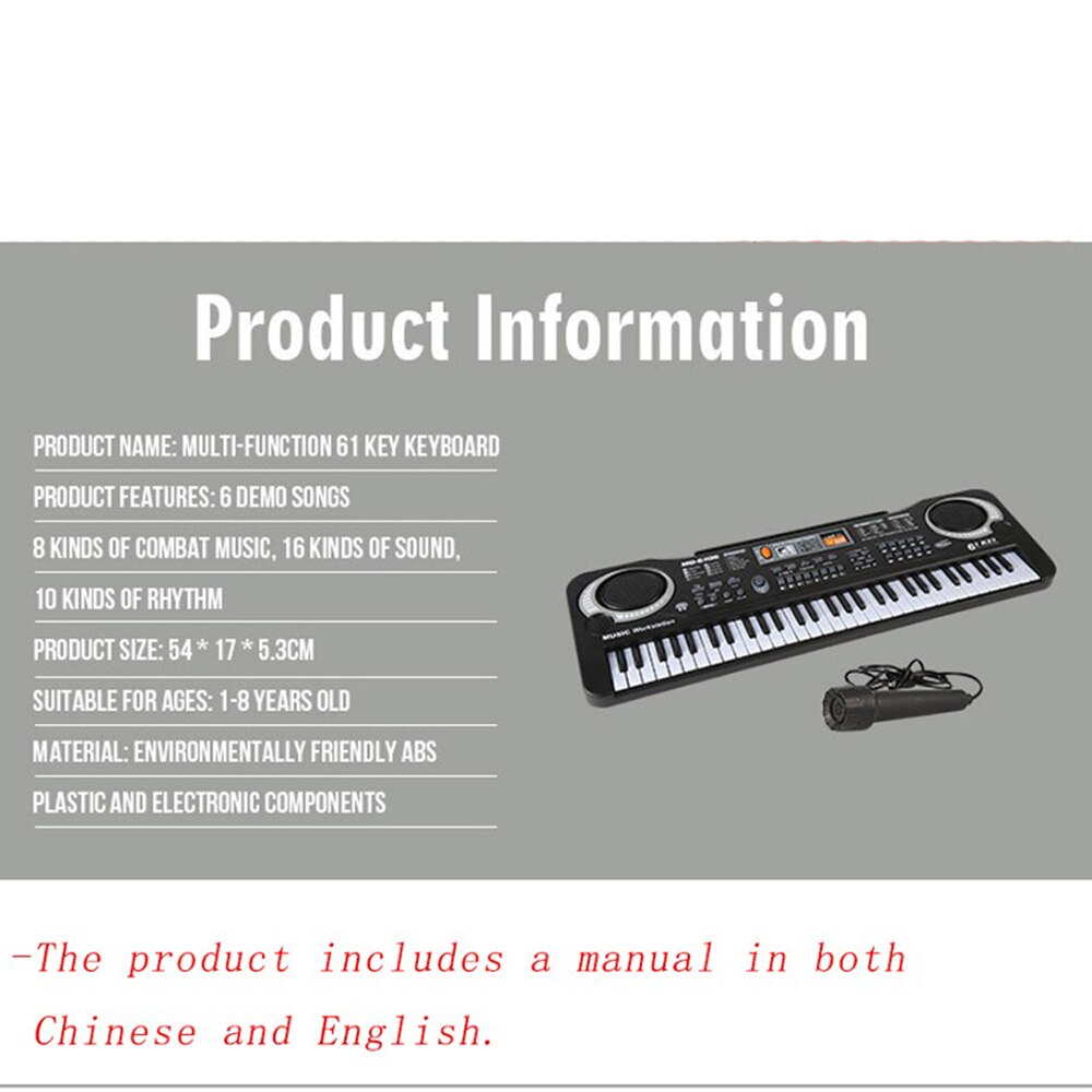 Til børn letrisk klaver multifunktions musikinstrument 61 tangenter musik elektronisk keyboard børn med mikrofon  kb007