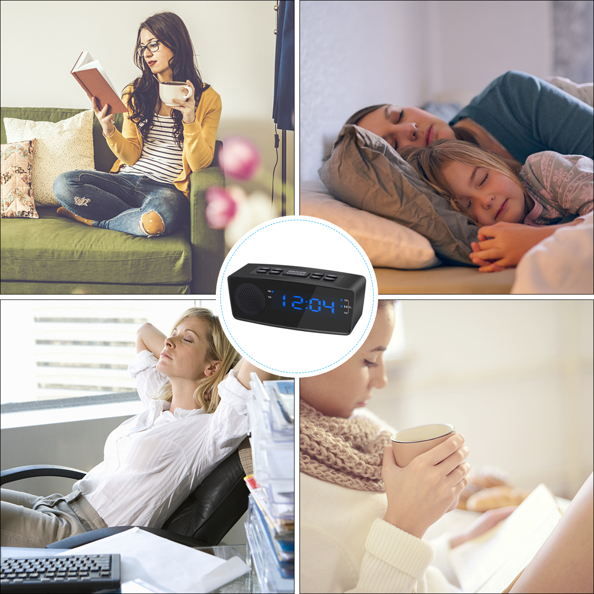 Modern Alarm Clock FM Radio With Alarm Buzzer Snooze Sleep Function Compact Digital LED Time Display Clocks US Plug