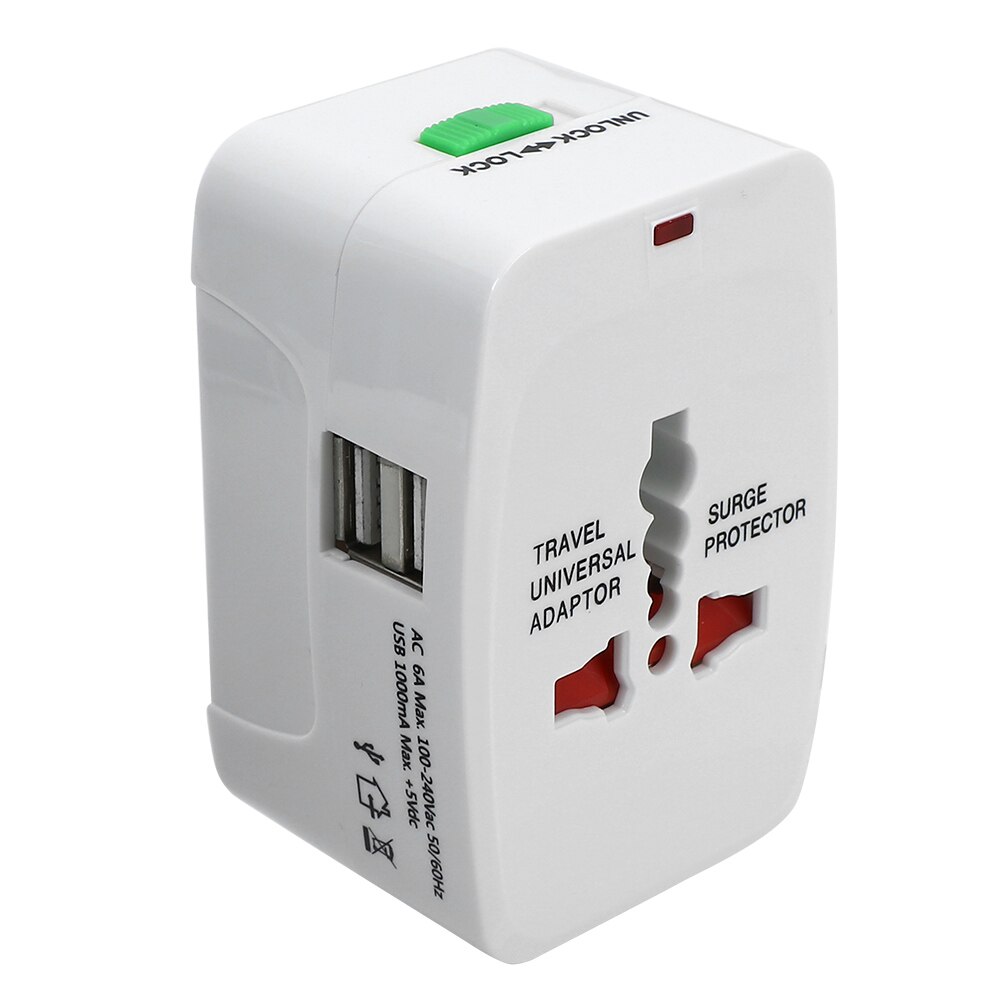 International Plug Adapter World Travel AC Power Charger Adapter All in One 2 USB Port Universal AU US UK EU Converter