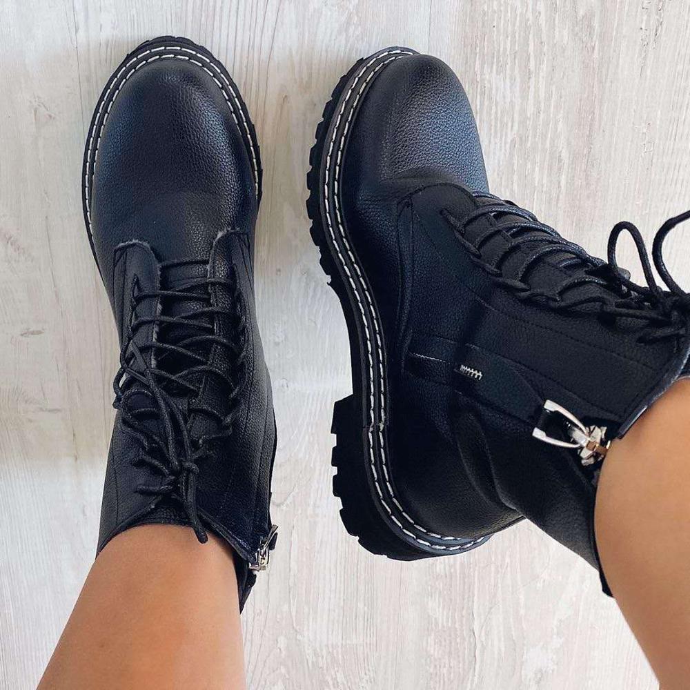 ¡Otoño ! Nuevas botas con cordones para mujer, botas cortas de estilo británico para mujer