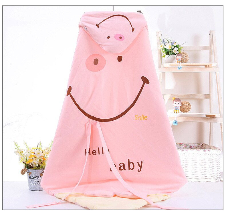 Sacos de bebê são engrossados com algodão outono e inverno recém-nascidos são mantidos por bebês super-verdes segurando cobertores: Pink smiley