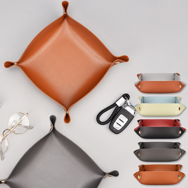 nordisch Stil Faux Leder Ablage Kasten Multi-zweck Druckknopf Schmuck Kosmetik Schlüssel Platte Platz Schreibtisch Organisation