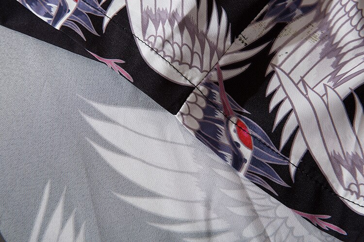 Harajuku Kimono Jas Japanse Hip Hop Streetwear Bomberjack Crane Print Zomer Dunne Gown Japan Stijl Street Wear