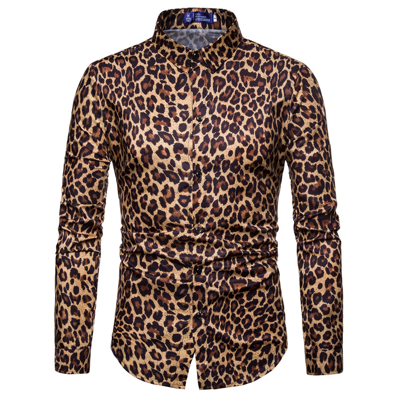 Chemise à manches longues pour Homme, tendance boîte de nuit à imprimé léopard, de , pour les fêtes, décontracté
