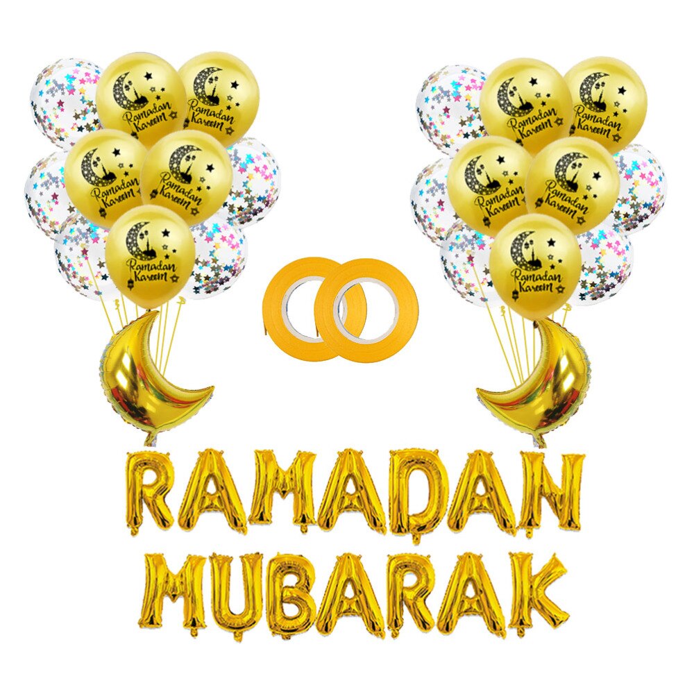 38Pcs Golden Moslim Ramadan Latex Confetti Ballonnen Brief Afdrukken Ballonnen Aluminiumfolie Ballonnen Ornamenten Set Eid Mubarak La: Picture 2