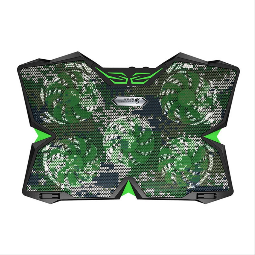 5 Fans Dual USB Power Supply Laptop Cooling Fan Stand Pad Cooler For Notebook Low Noise LED Light Adjustable Wind Speed: Default Title