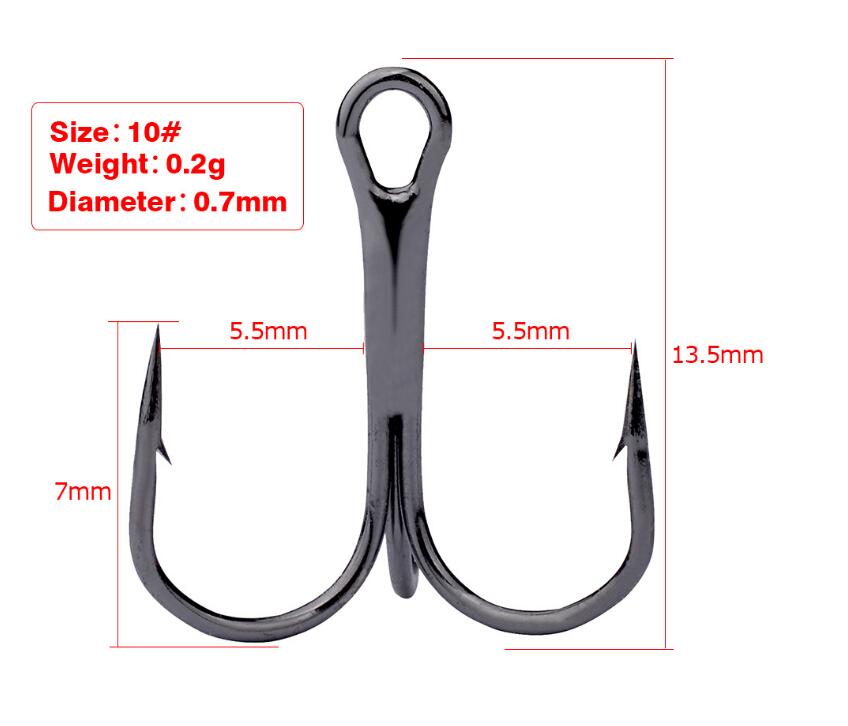 10 Uds. De anzuelos de pesca de Material de carbono de acero alto, anzuelo de pesca negro triple, redondos y doblados, para agua salada 3/0 #-10 #, herramientas de aparejos: 10
