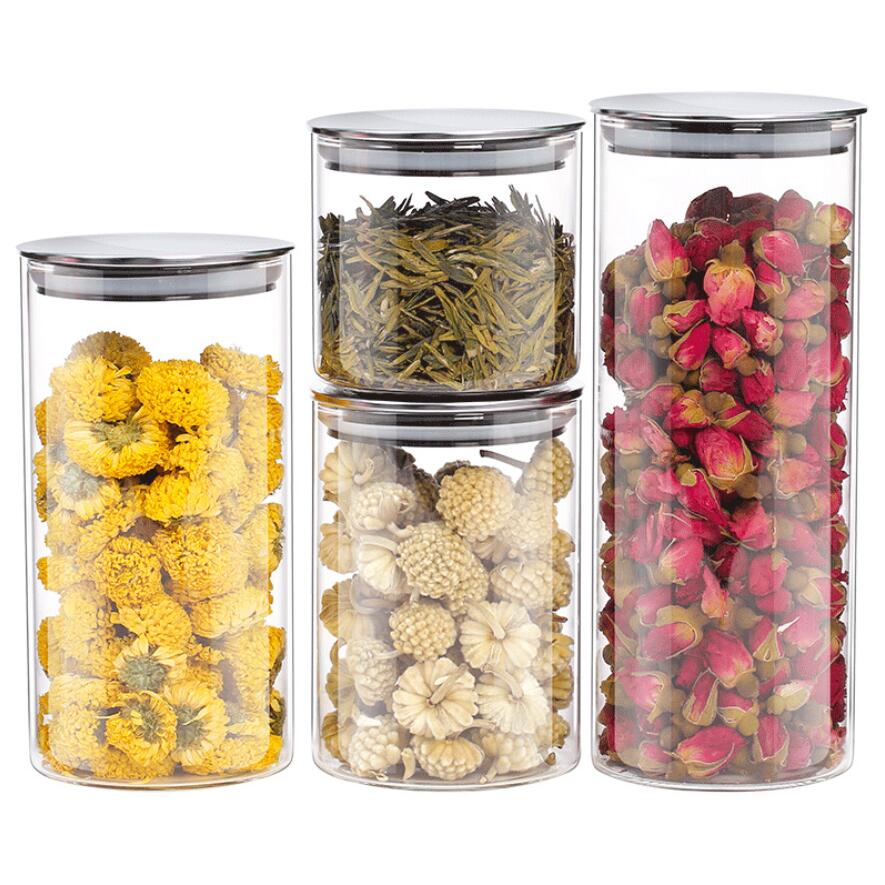 Kitchen Food Glass Storage Container Airtight Glass Food Storage Jar Heat-resistant Glass Jar Container with Stainless Steel Lid
