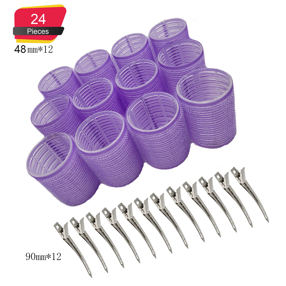 Rulos para el cabello con pinzas de Metal para el cabello, rizadores de peluquería con autoagarre, juegos de rizadores de pelo, DIY, uso doméstico, salón de varios tamaños, paquete de 24 unidades: 4.8cm color random
