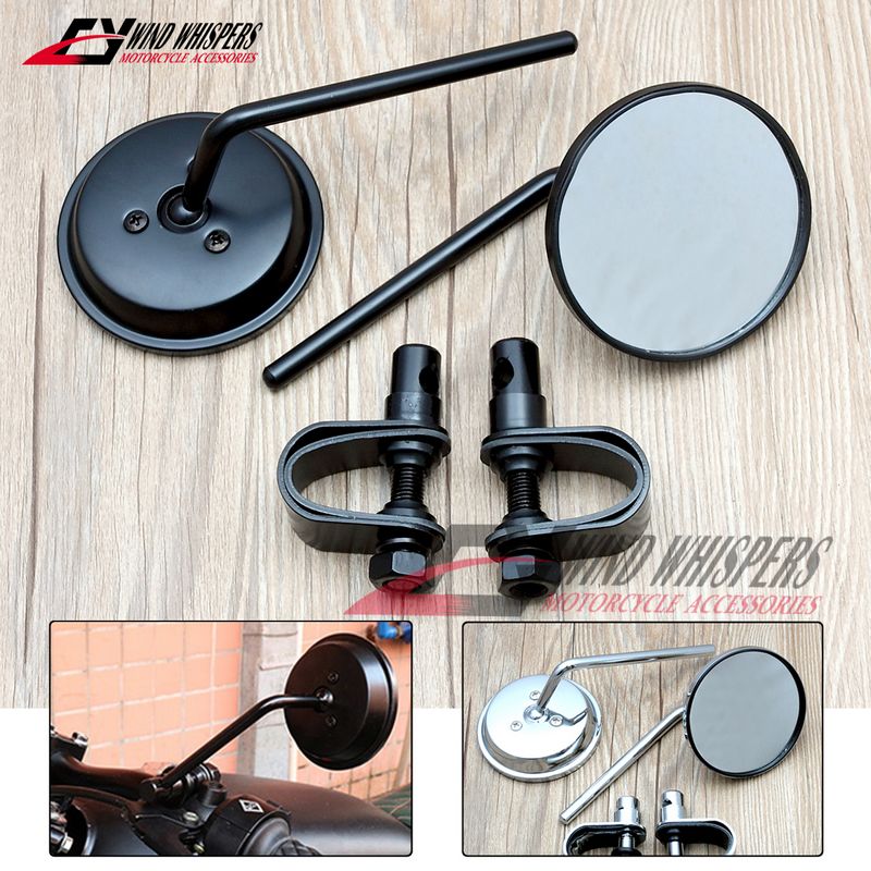 Espejos retrovisores para manillar de motocicleta 22-25mm, Clip redondo convexo Retro Para Harley Honda Funbike Chopper Cruiser Cafe Racer