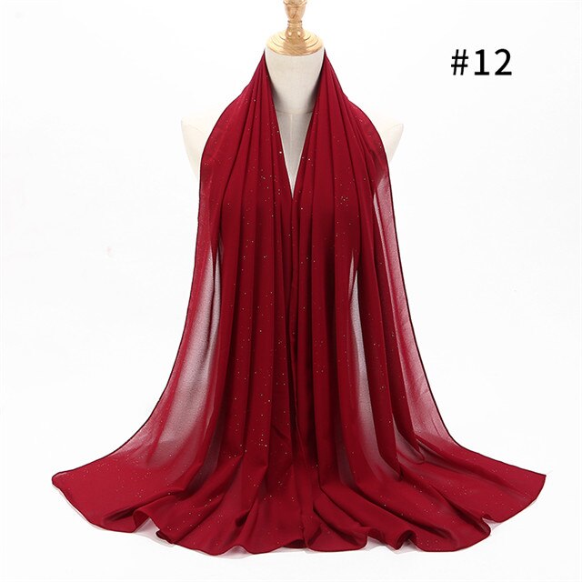 1 pc kvinnor vanlig bubbel chiffong scarf wrap guld glänsande glitter enfärgade sjalar pannband muslimska hijabs halsdukar/scarf 20 färger: Färg 12 marron