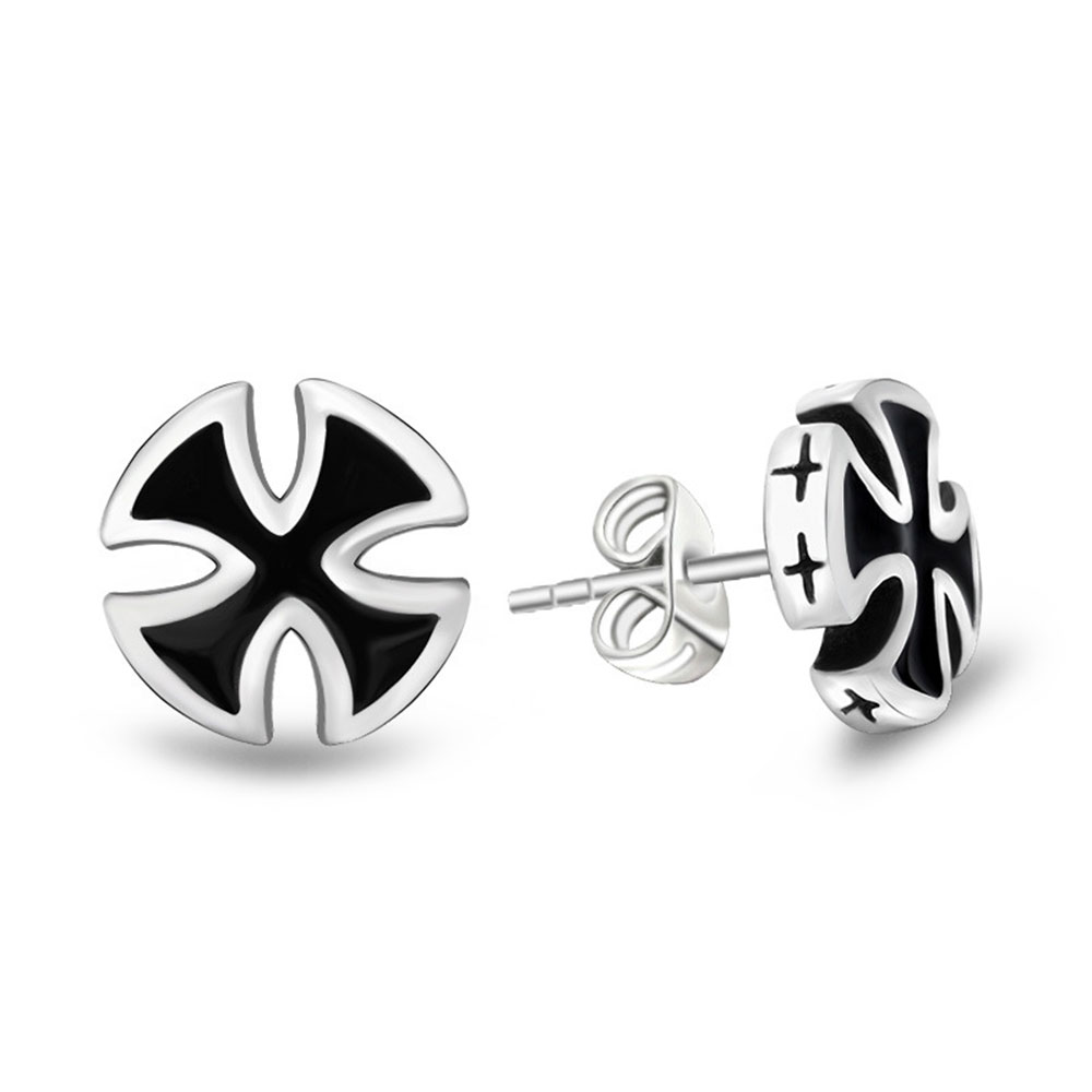 JHSL Men Black Cross Stud Earrings for Male Stainless Steel High Polishing Good Unique Jewelry