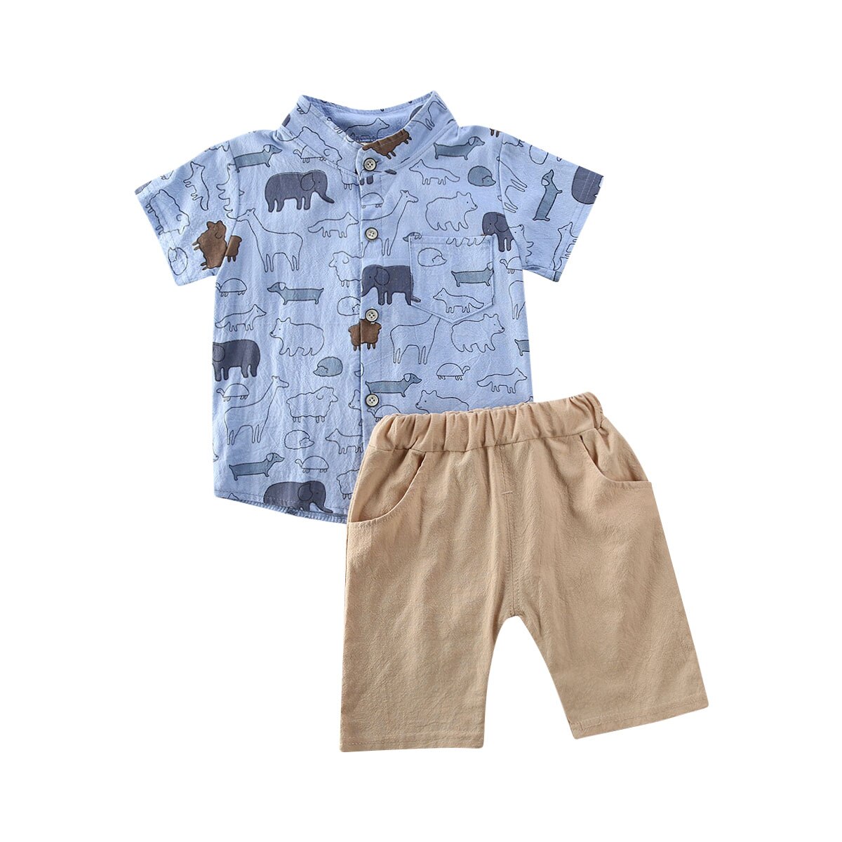 Spædbarn baby dreng barn sommertøj elefant gentleman skjorte t-shirt + bukser 2 stk outfits sæt: Blå / 24m