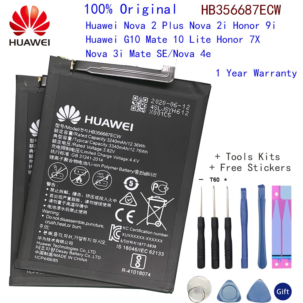 Huawei Mate 8 9 10 10 Lite 10/10 Pro P20 P10 plus honor 8 9 10 9i 10 Lite V9 Nova 2 3 4 2i Honor 6C 5A 7A 8A Original Battery: HB356687ECW