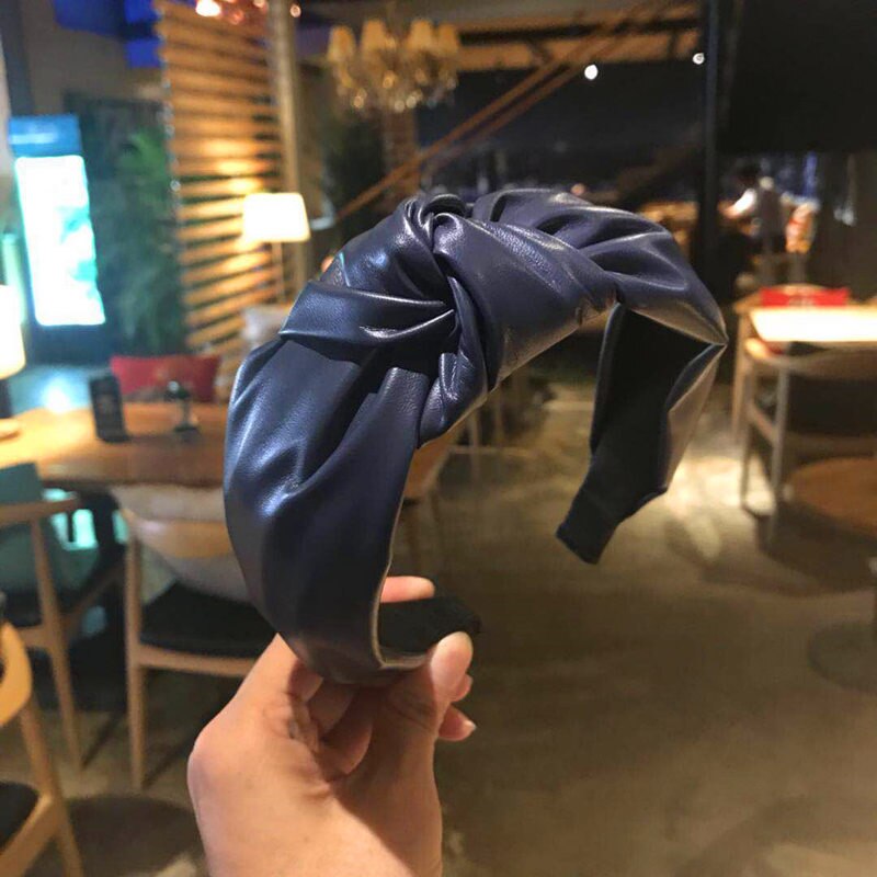 Koreansk trendy håndlavet pu læder hårbånd til piger mellemknyttede pandebånd pels pandebånd hoved bøjle kvinder hår tilbehør: D