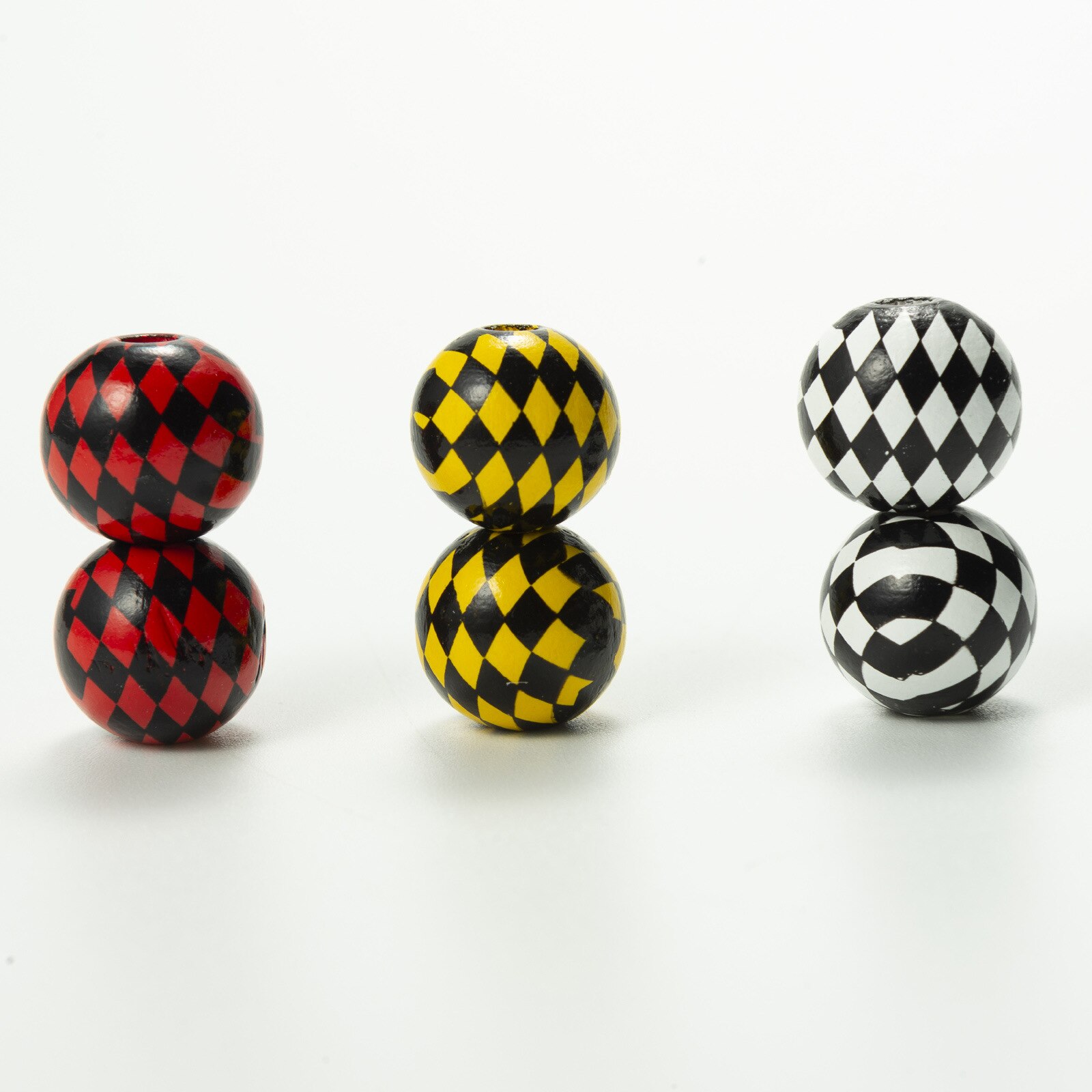 Perles rondes en bois de couleur Hemu, 16mm, impression de treillis de diamant coloré, décoration en bois personnalisée, artisanat, accessoires de Bracelet jouet pour enfants