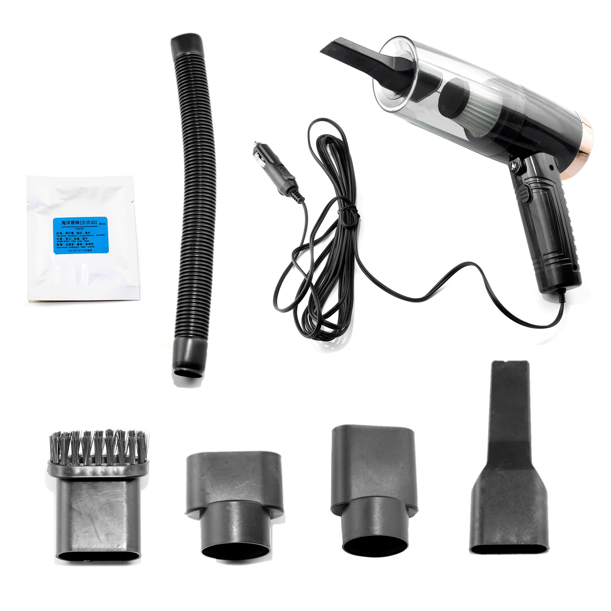 Aspiradora de vehículo de 120W, fuerte succión, seco, húmedo, doble uso, con fragancia de alta potencia y lámpara para coche