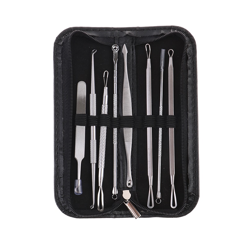 8Pcs Stainless Steel Blackhead Remover Kit With Bag Blackhead Acne Comedone Pimple Blemish Extractor Beauty Tool