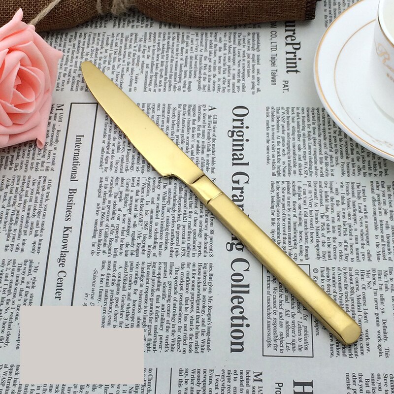 Spejl guld stål bestik sæt spisestel gaffel ske kniv sæt western restaurant rustfrit stål bordservice ske og gaffel sæt: Kniv