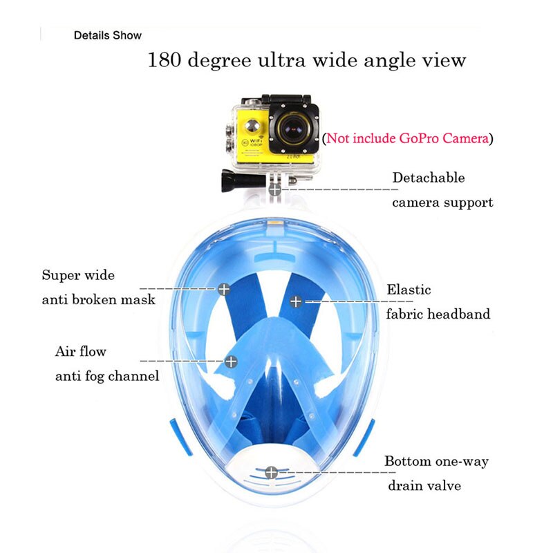 2019 pieno Viso Mascherina di Immersione Subacquea Staccabile Estate Secca Snorkeling Mascherina di Immersione Subacquea di Nuoto di Formazione Scuba Anti-fog Sotto L&#39;acqua Snokel