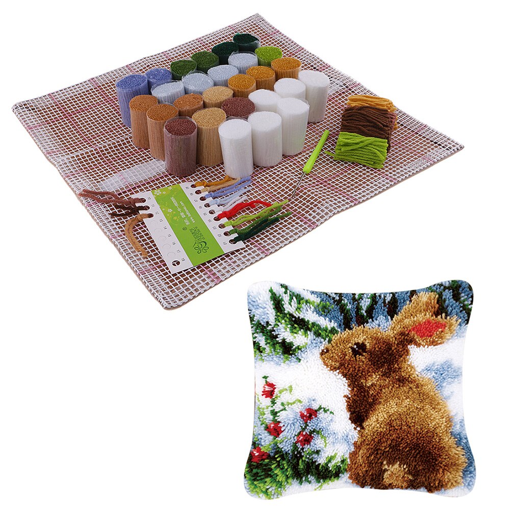 Animal / Flower Latch Hook Rug Kits Pillow Case Making Package Latch Hook for Kids Beginners Handicraft Lovers: Rabbit