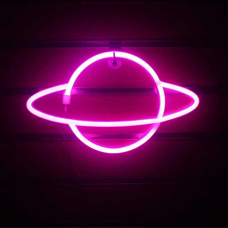 Led neonlampe farverig elliptisk planetformet vægskilt neonlys usb hængelampe til soveværelse hjem festindretning: Lyserød