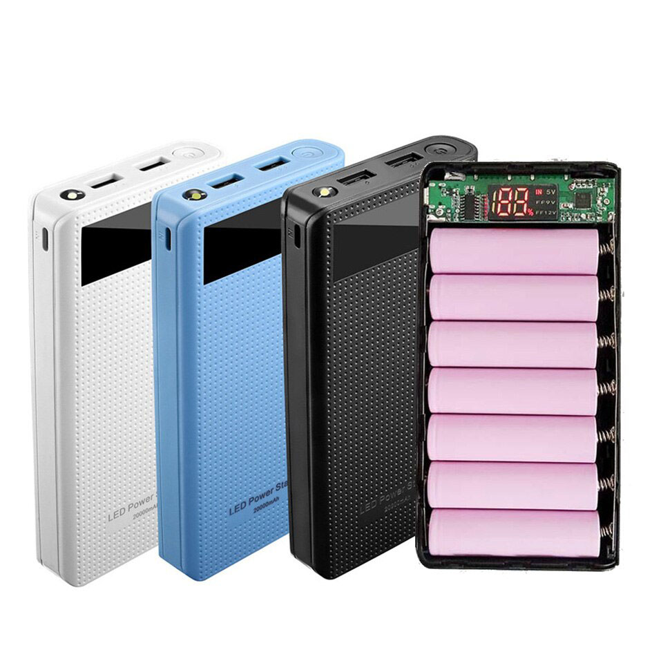 QC3.0 7X18650 Usb Type C Power Bank Batterij Lader Case Diy Box Shell 5V Power Houder Lcd 7*18650 Voor Mobiele Snel Opladen