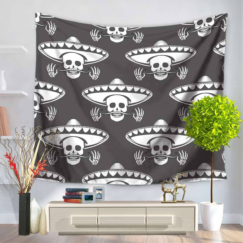 Koti koristeellinen seinälle ripustettava matto kuvakudos suorakulmio päiväpeite kallo pää kuolleiden päivä kuvio  gt1123: 150 x 200cm / 4