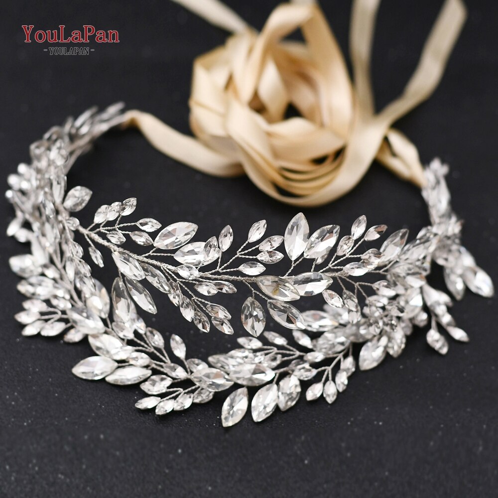 YouLaPan SH304 Handgemachte Strass Gürtel Silber Hochzeit Kleid Gürtel Schärpe Stirnband Prom Abendkleider Zubehör für Frauen: Champagner Schleife