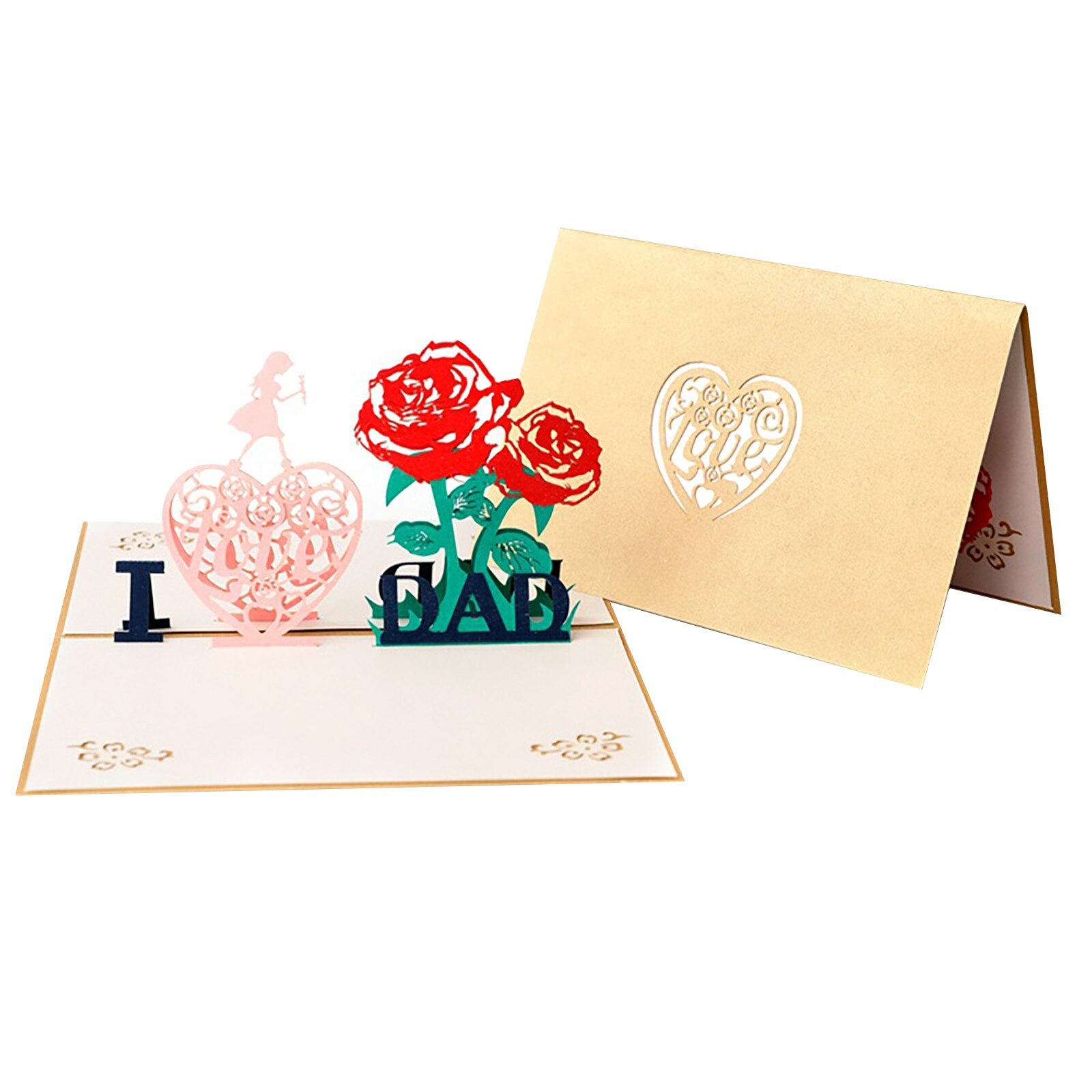 3D Pop UP Happy Father's Day Greeting Cards Love Dad Grateful Parent Rose Flower Card Easter Postcards Dia del padre