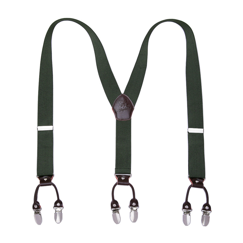 men&#39;s Suspender Elastic Leather 3.5 Cm Width Adjustable Elastic X Back Clips Men&#39;s Trousers Wedding Suspension 13 Colors: ArmyGreen