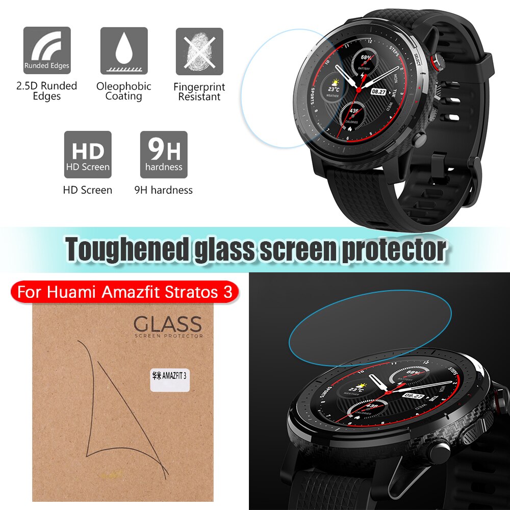 Película de vidro temperado protetora para smartwatch, proteção de tela para xiaomi huami amazfit stratos 3 com gps