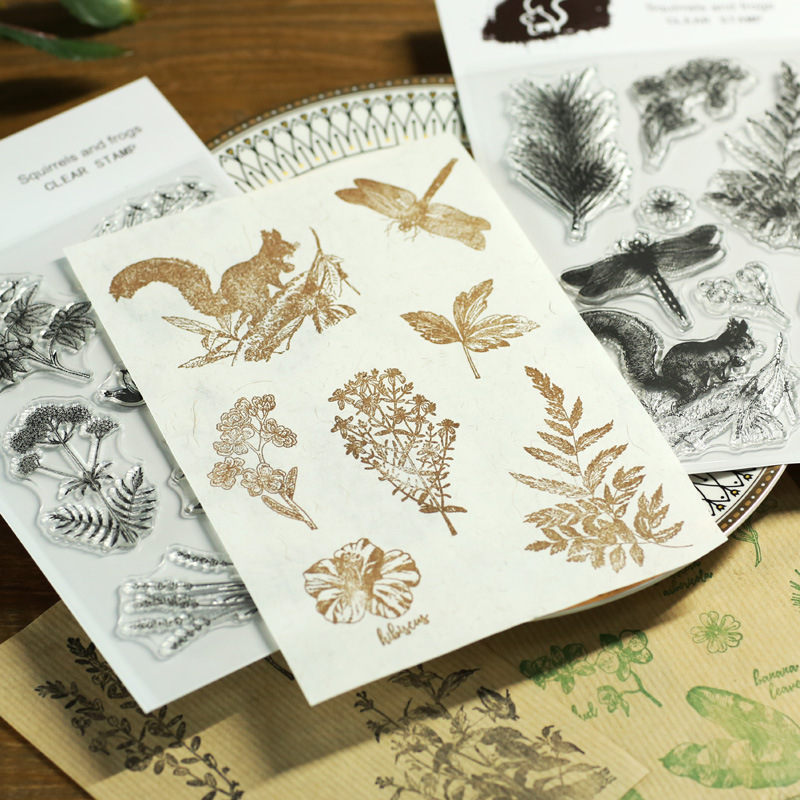Xinaher vintage växtblad ekorre trollslända silikon klar stämpel för scrapbooking album pyssel hantverk dekoration gummistämpel