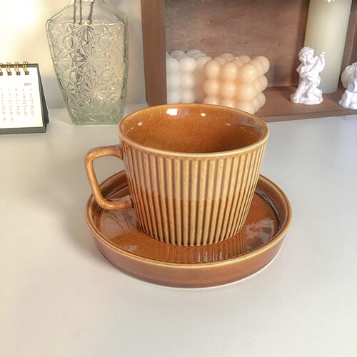 Tasses à expresso en céramique originales, Service à café pour petit déjeuner, Service à thé de l&#39;après-midi: caramel colour set
