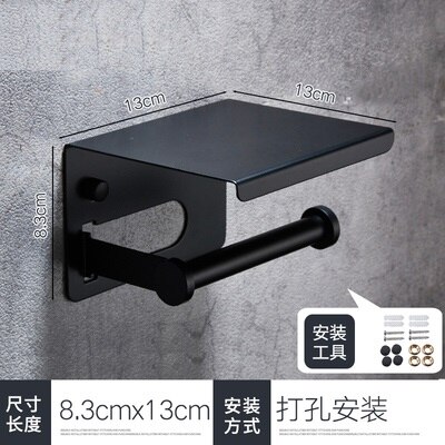 MTTUZK Matt Black 304 Stainless Steel Toilet Paper Holder With Phone Shelf Bathroom Toilet Matte Black Roll Paper Holder: E