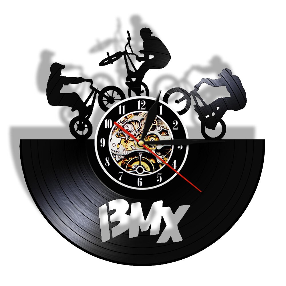 Bmx vintage led vægur cykel motocross vinyl rekord ur bmx racercykel konkurrence unge værelse natlys: Uden led