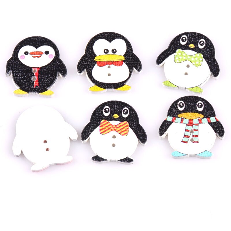 Botones planos decorativos de madera con forma de pingüino, botones artesanales para álbum de recortes, 25 uds., accesorios de costura, colores mezclados, M1680