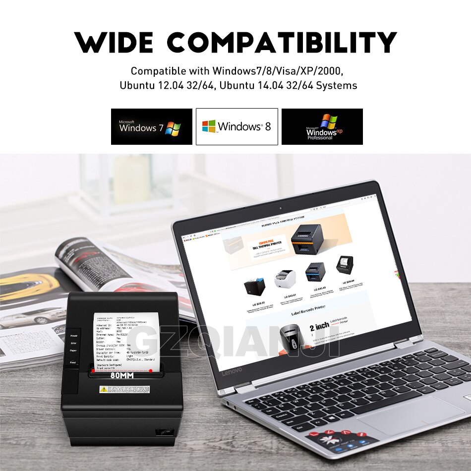 80mm Thermal Receipt Printers Bill POS Printer With Automatic cutter For Kitchen USB/Ethernet Port Shop Restaurant Windows Drive