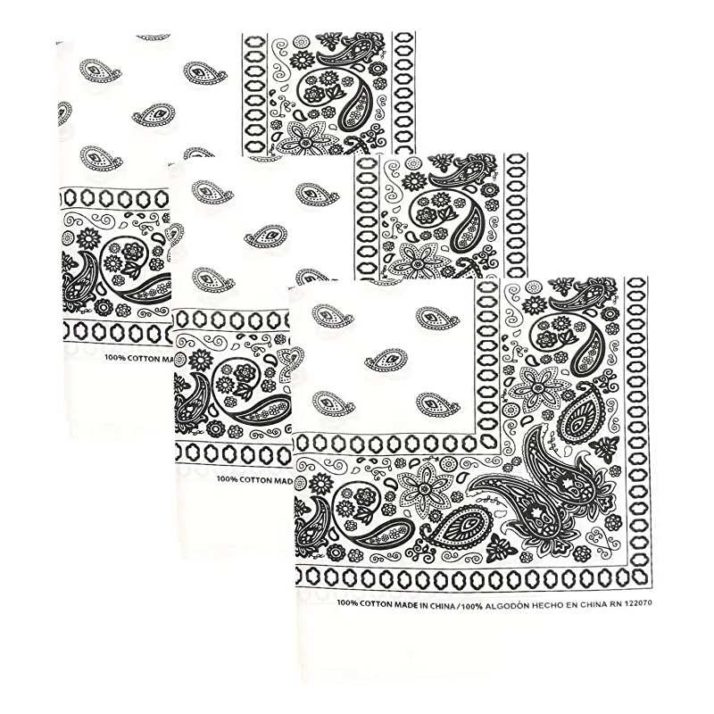 Zestaw 3 bandany robić jazdy rowerem Paisley 100% Bandana bawełniana plac na zewnątrz szalik czarny czerwony wzór Paisley pałąk drukowane dla kobiet/mężczyzn/chłopiec: biały