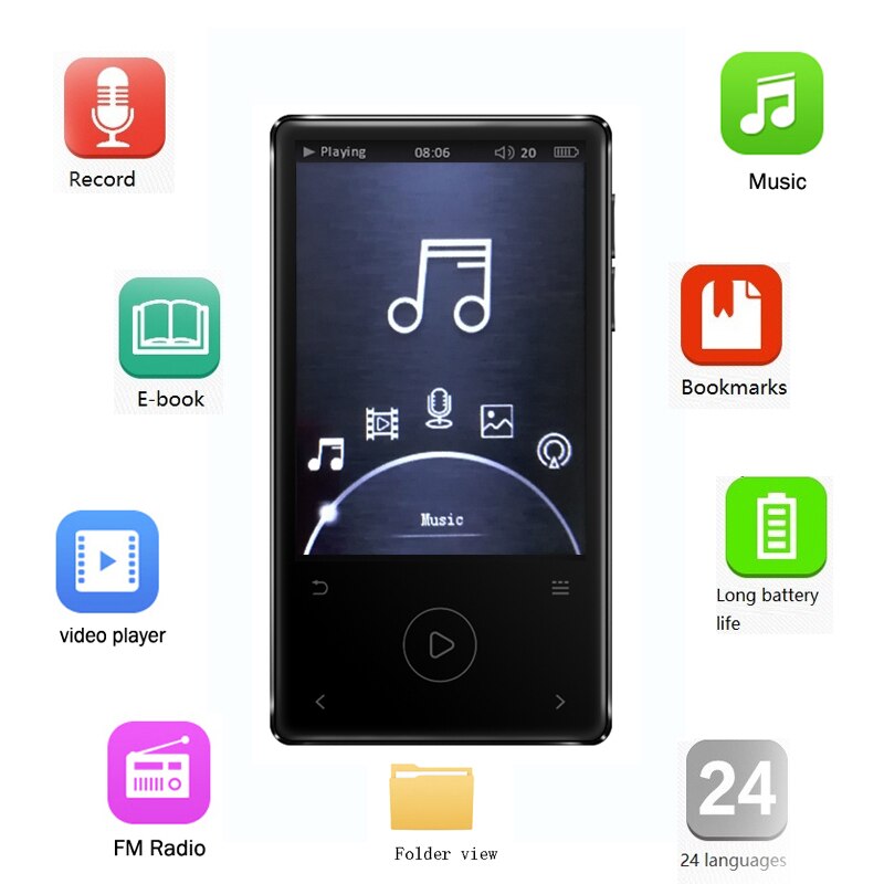 Original  mp4 spillere 8gb 2.4 tommers berøringsskjermstøtte 64 gb sd-kort hifi lyd tapsfri musikkspiller fm radio best  x11