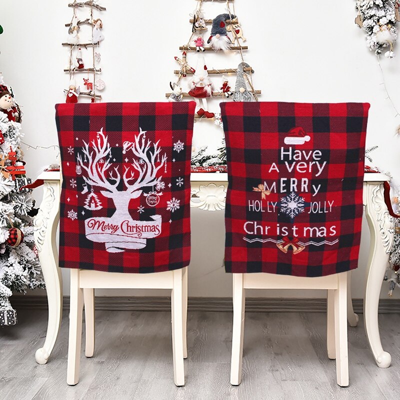 Kerststoel achterkant hoes kerstman hoed kerstversiering voor thuis kerstdiner stoel achterkant hoezen tafel feest de