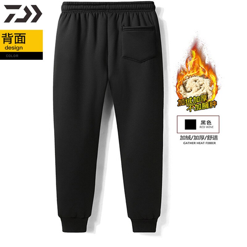 M-7XL Daiwa Cashmere Fishing Pants Men Winter Thick Velvet Keep Warm Solid Knitted Camping Clothes Minus Celsius Drawstring Pant