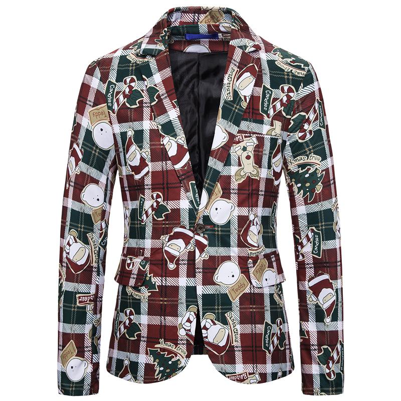 Kerst Kleding Mannen Blazers Causale Afdrukken Kerstman Etentje Blazers Slim Fit Plus Size Sneeuwpoppen Snoep Jassen: Christmas Blazer Red / XXL
