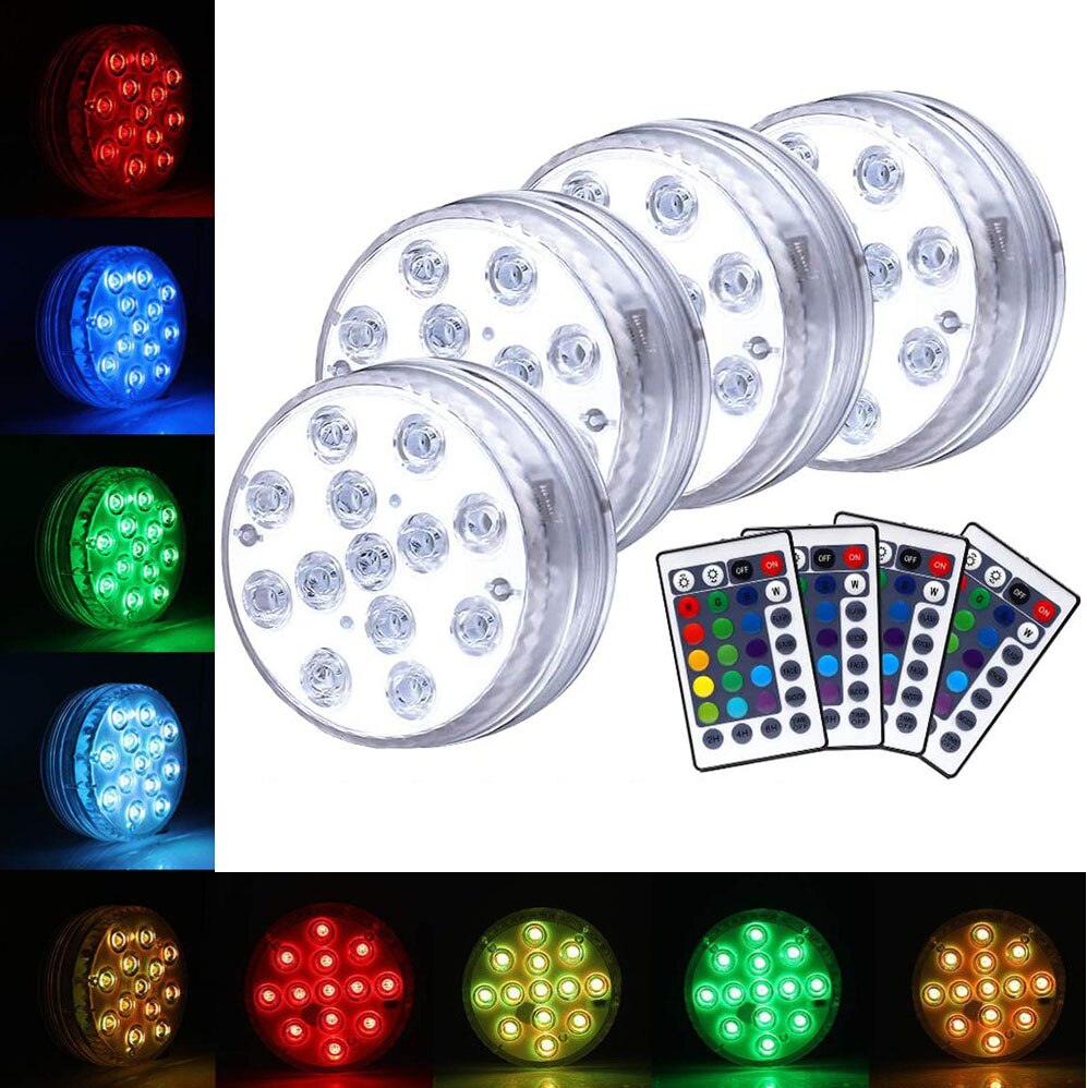 13 led rgb dränkbara lampor fjärrkontroll trådlös flerfärgad undervattensbadkar pool nattlampa blommig vas lampa