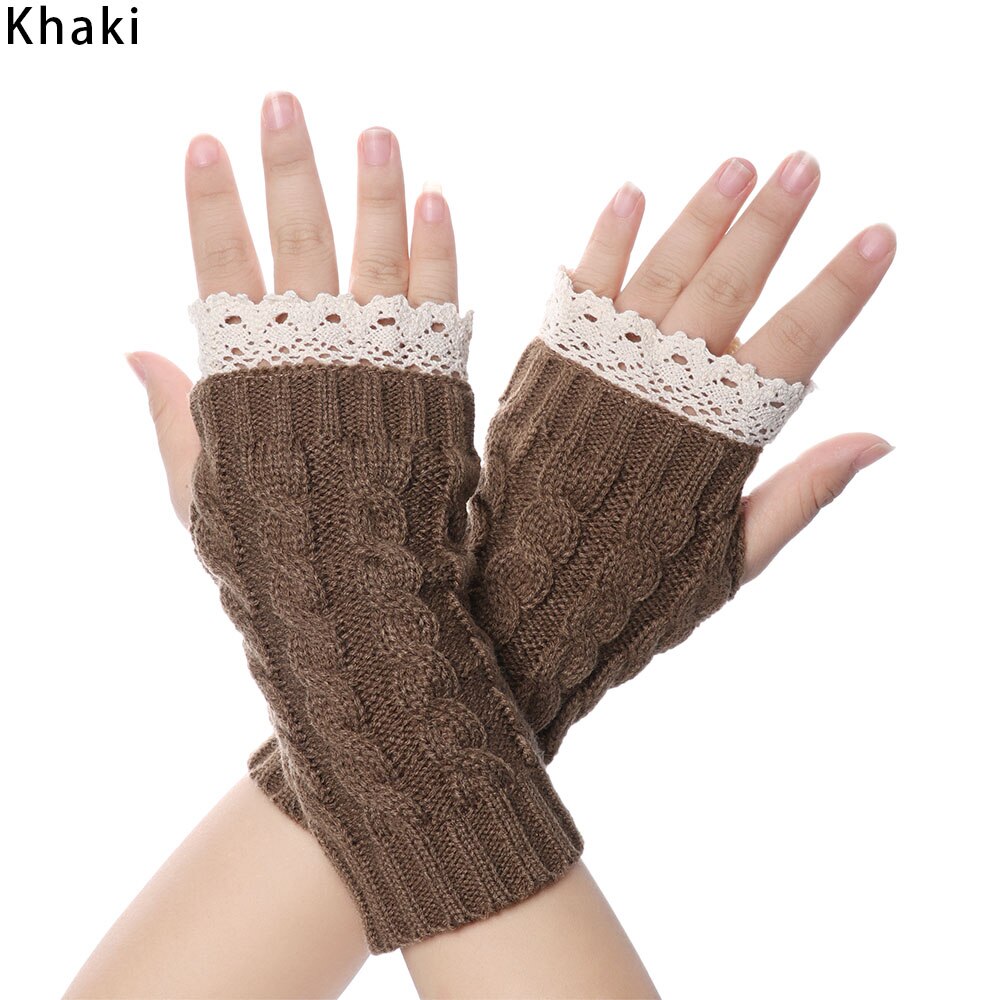 Lange fingerløse strikkede handsker kvinder vinter uldne bløde varme vanter piger blonder strikke fingerhandsker guantes