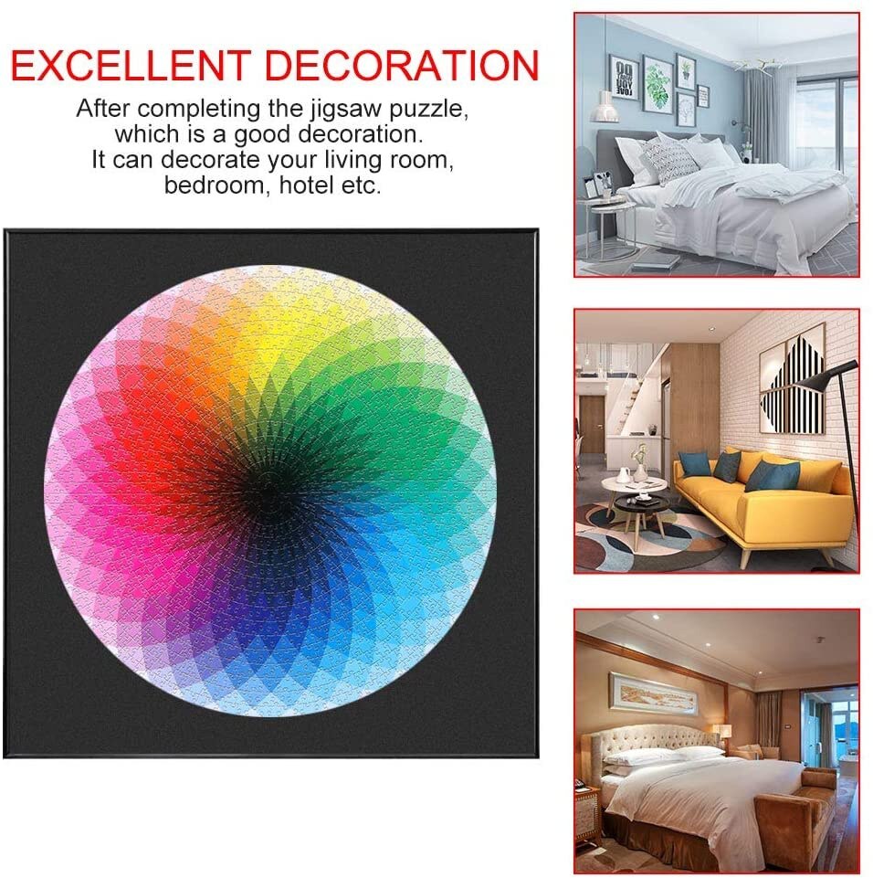 Round Jigsaw Rainbow Puzzles, 1000 Pieces Round Gradient Color Rainbow Durable Cardboard Puzzle for Kids Adult