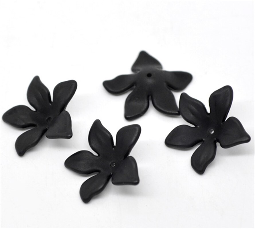 DoreenBeads 80Pcs Black Flower Frosted Acrylic Beads 28x7mm(B14821), yiwu